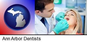 Ann Arbor, Michigan - a dentist examining teeth
