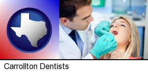 Carrollton, Texas - a dentist examining teeth