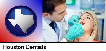 a dentist examining teeth in Houston, TX