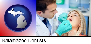 Kalamazoo, Michigan - a dentist examining teeth