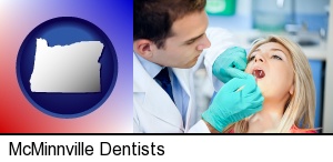 McMinnville, Oregon - a dentist examining teeth