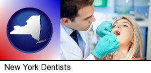 New York, New York - a dentist examining teeth