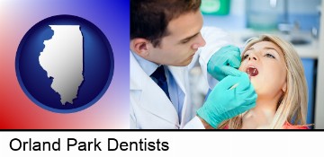 a dentist examining teeth in Orland Park, IL