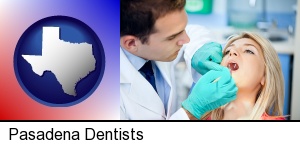a dentist examining teeth in Pasadena, TX