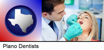 a dentist examining teeth in Plano, TX