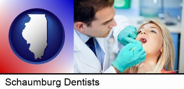 a dentist examining teeth in Schaumburg, IL