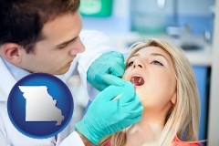 missouri map icon and a dentist examining teeth
