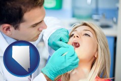 nevada map icon and a dentist examining teeth