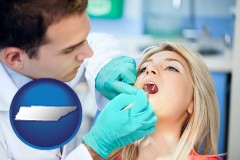 a dentist examining teeth - with TN icon
