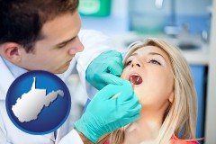 a dentist examining teeth - with WV icon