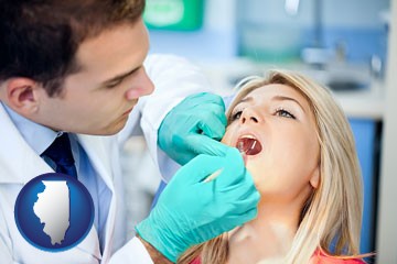 a dentist examining teeth - with Illinois icon