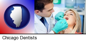 Chicago, Illinois - a dentist examining teeth