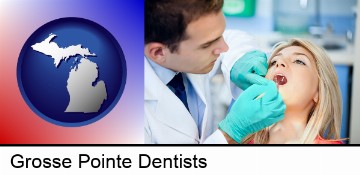 a dentist examining teeth in Grosse Pointe, MI