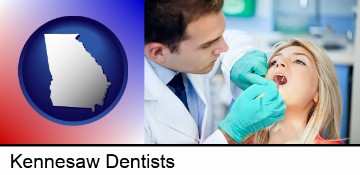 a dentist examining teeth in Kennesaw, GA