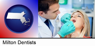 a dentist examining teeth in Milton, MA