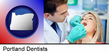 a dentist examining teeth in Portland, OR