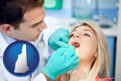 a dentist examining teeth - with NH icon